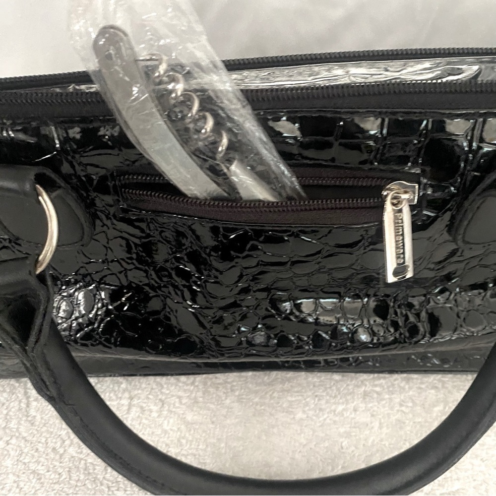 Insulated Wine Bottle Carrying Purse Faux Alligator Skin Black Bottle Opener Inc - Picture 7 of 7
